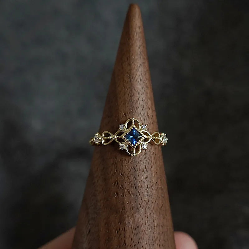 Gold Plated Sterling Silver Blue Vintage Style Ring