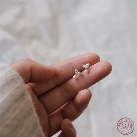 Sterling Silver Heart Pearl Earrings
