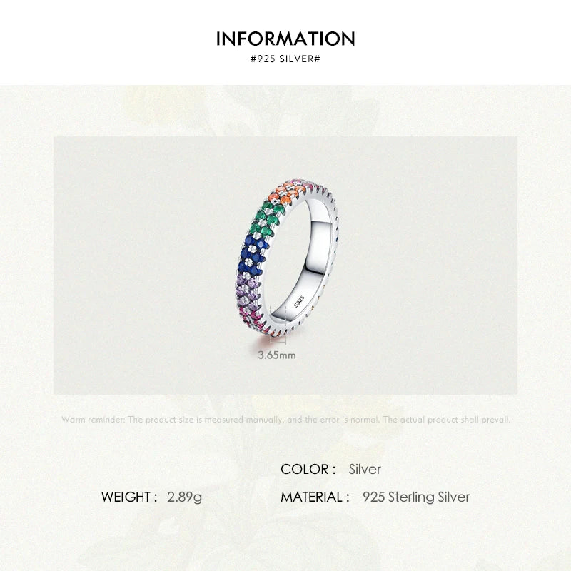 Sterling Silver Multi-Color Rainbow Eternity Ring