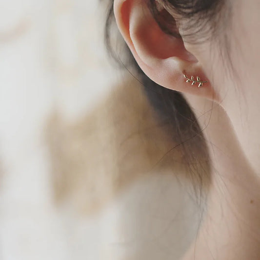 Gold Plated Sterling Silver Tiny Leaf Stud Earrings