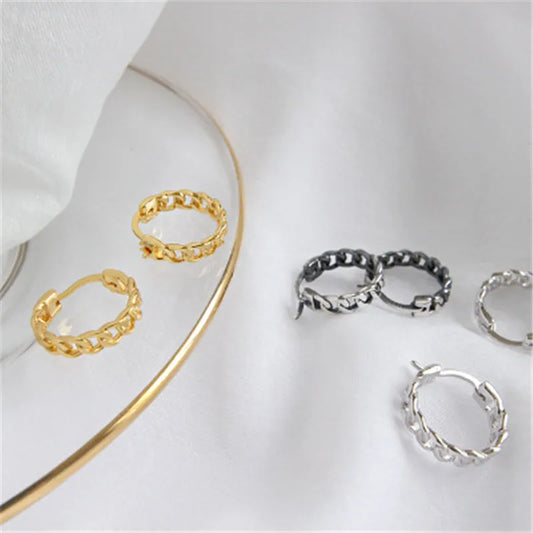 Sterling Silver Chain Hoop Earrings in Gold
