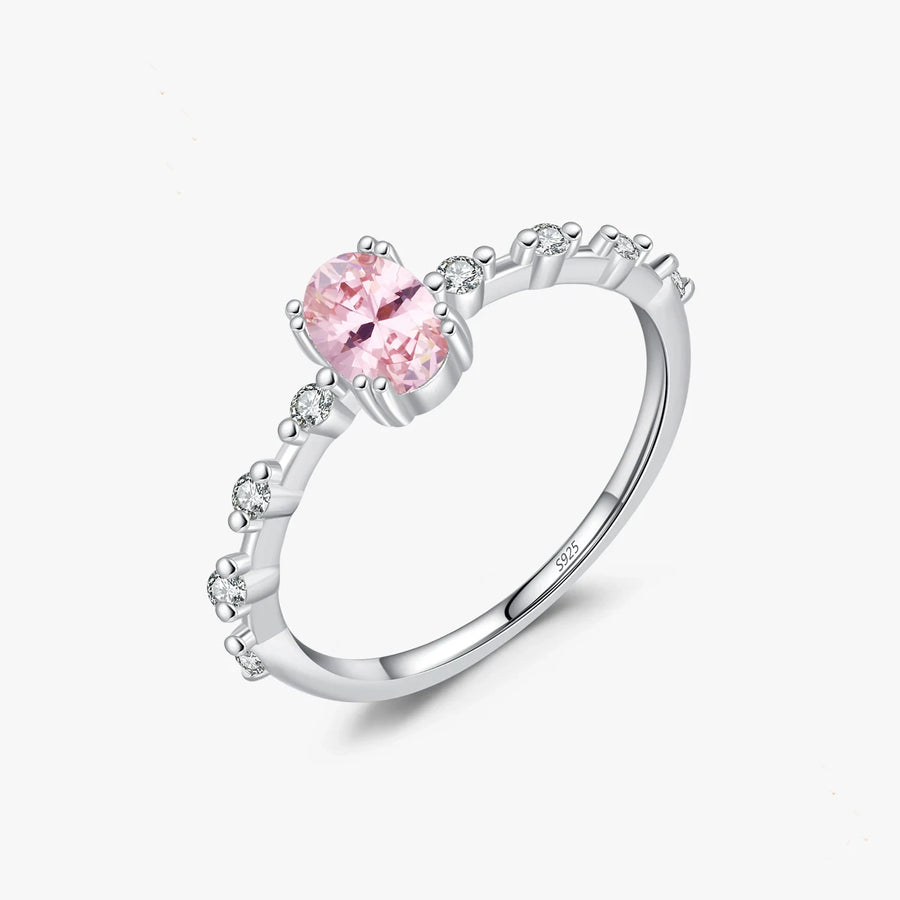 Sterling Silver Created Oval Rose Quartz Ring
