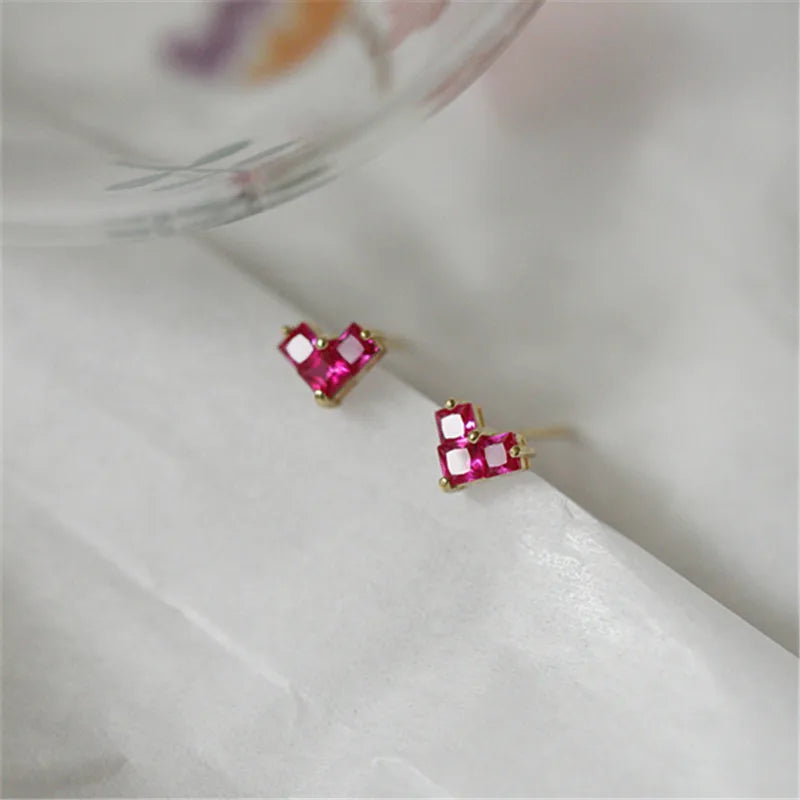 Sterling Silver Red Heart Earrings