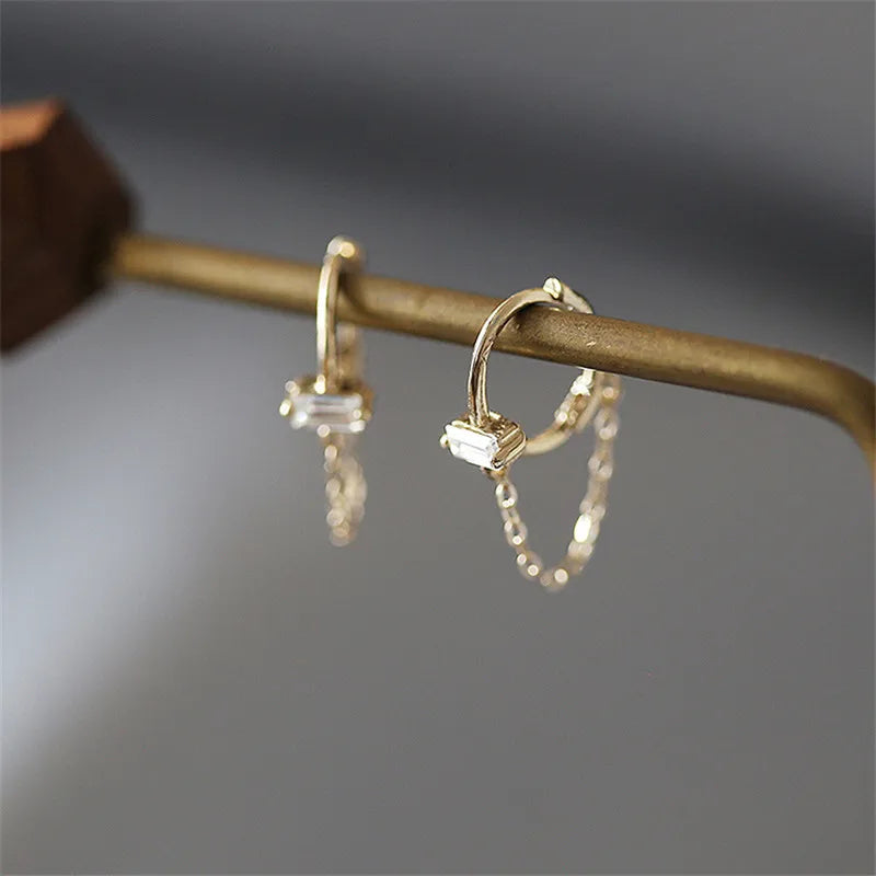 Gold Plated Sterling Silver Baguette Chain Earrings
