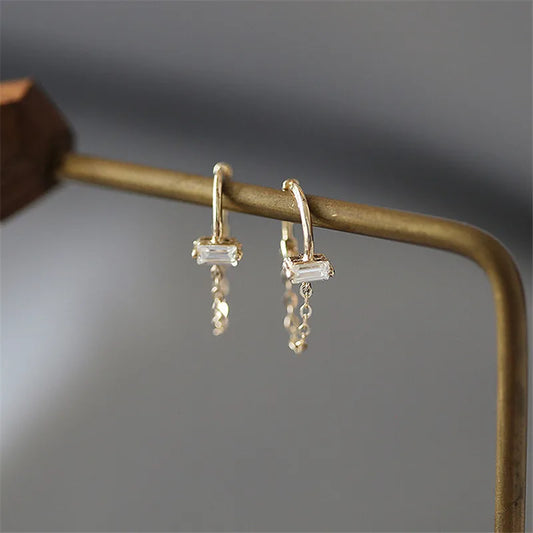 Gold Plated Sterling Silver Baguette Chain Earrings