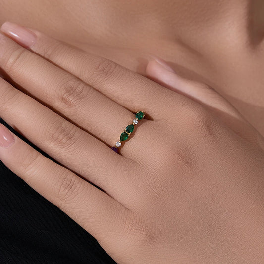 Sterling Silver Green Purple Pear Ring