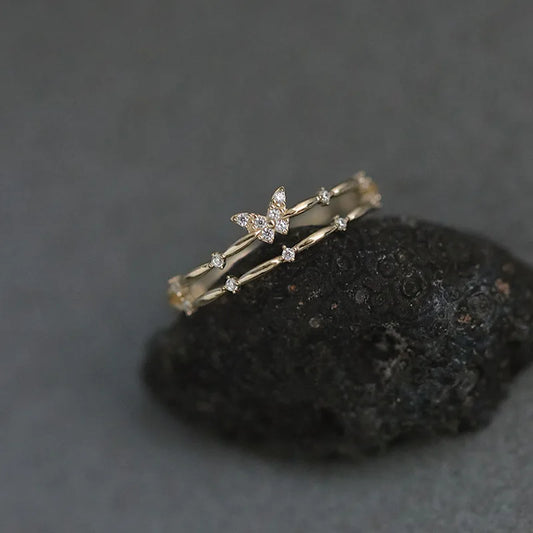 Sterling Silver Butterfly Double Layer Opening Ring