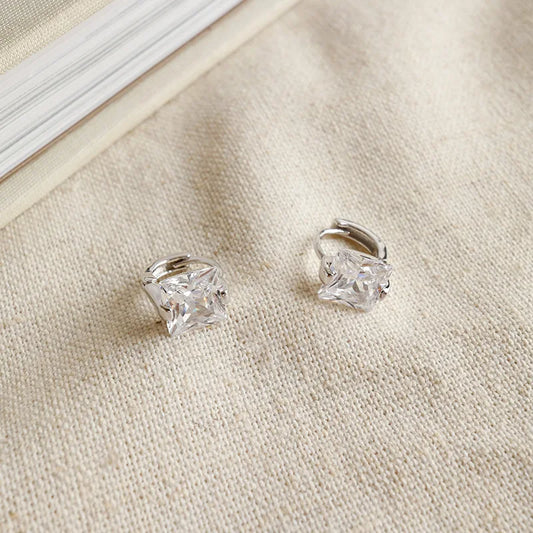 Sterling Silver Princess Cut Hoop Earrings