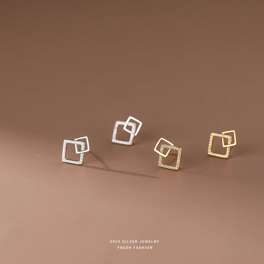 Sterling Silver Geometric Square Earrings