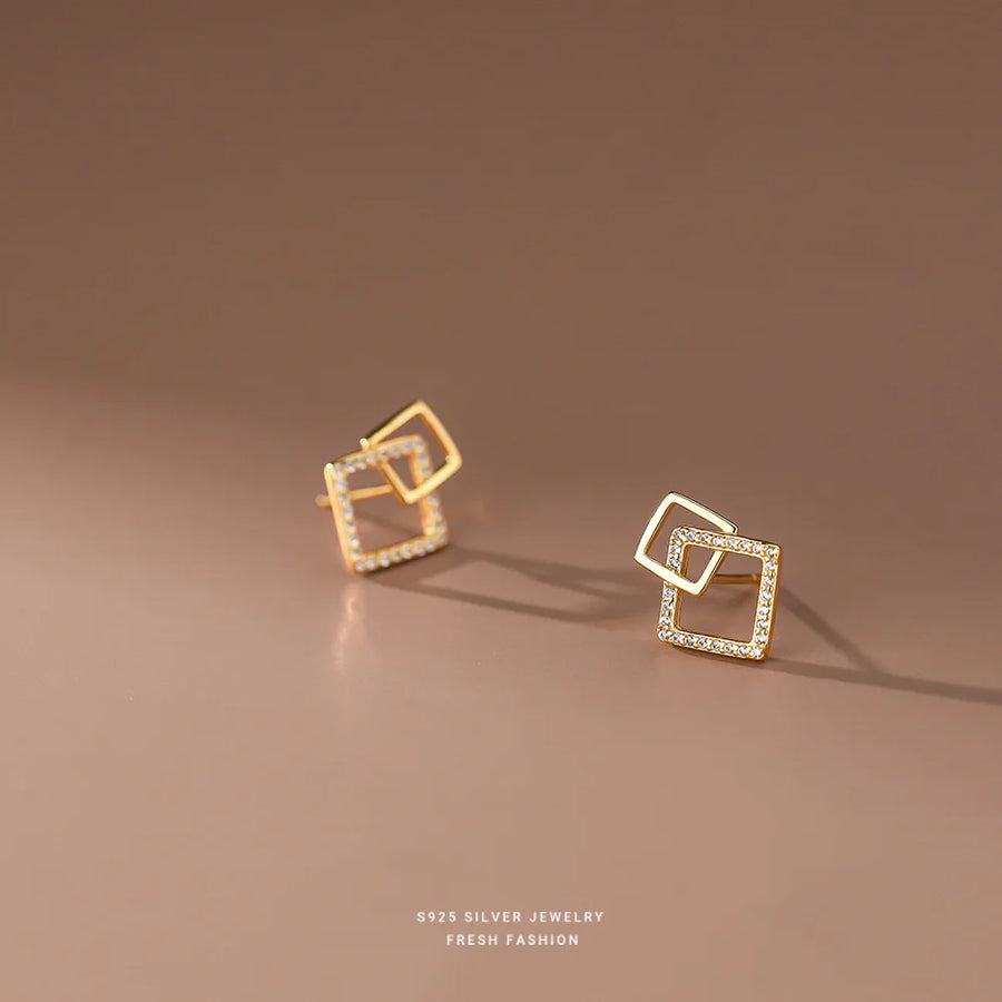Sterling Silver Geometric Square Earrings