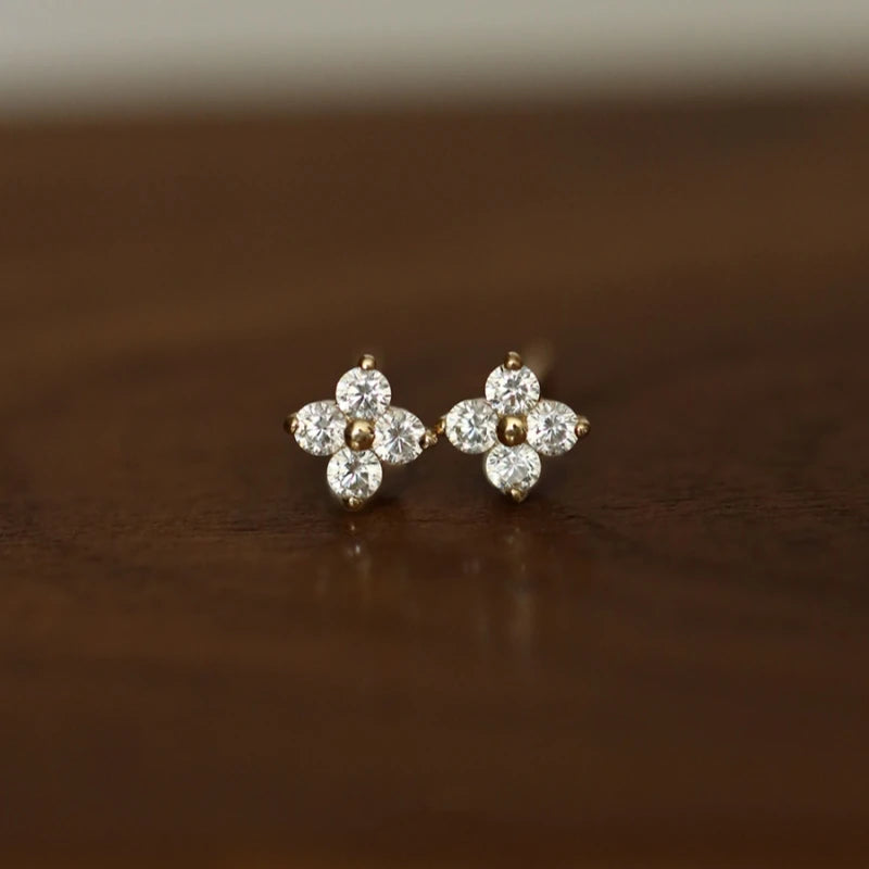 14k Gold Plated Sterling Silver Flower Stud Earrings