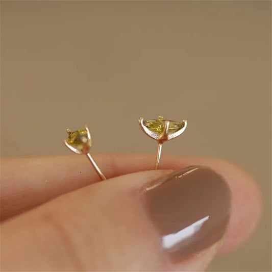 Gold Plated Sterling Silver Olive Green Marquise Earrings