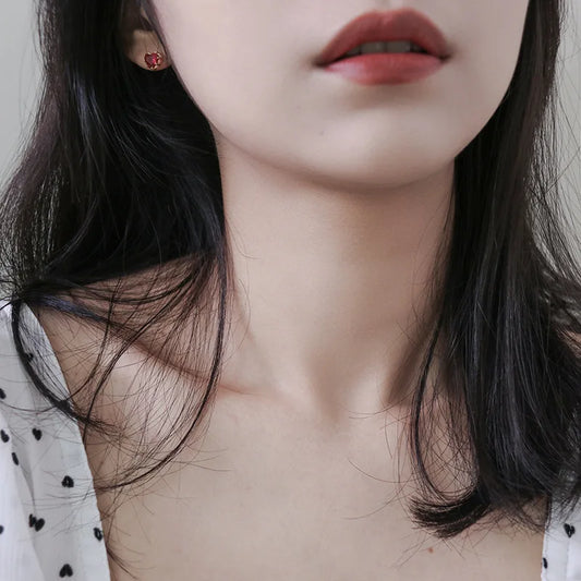 Sterling Silver Red Heart Crystal Stud Earrings