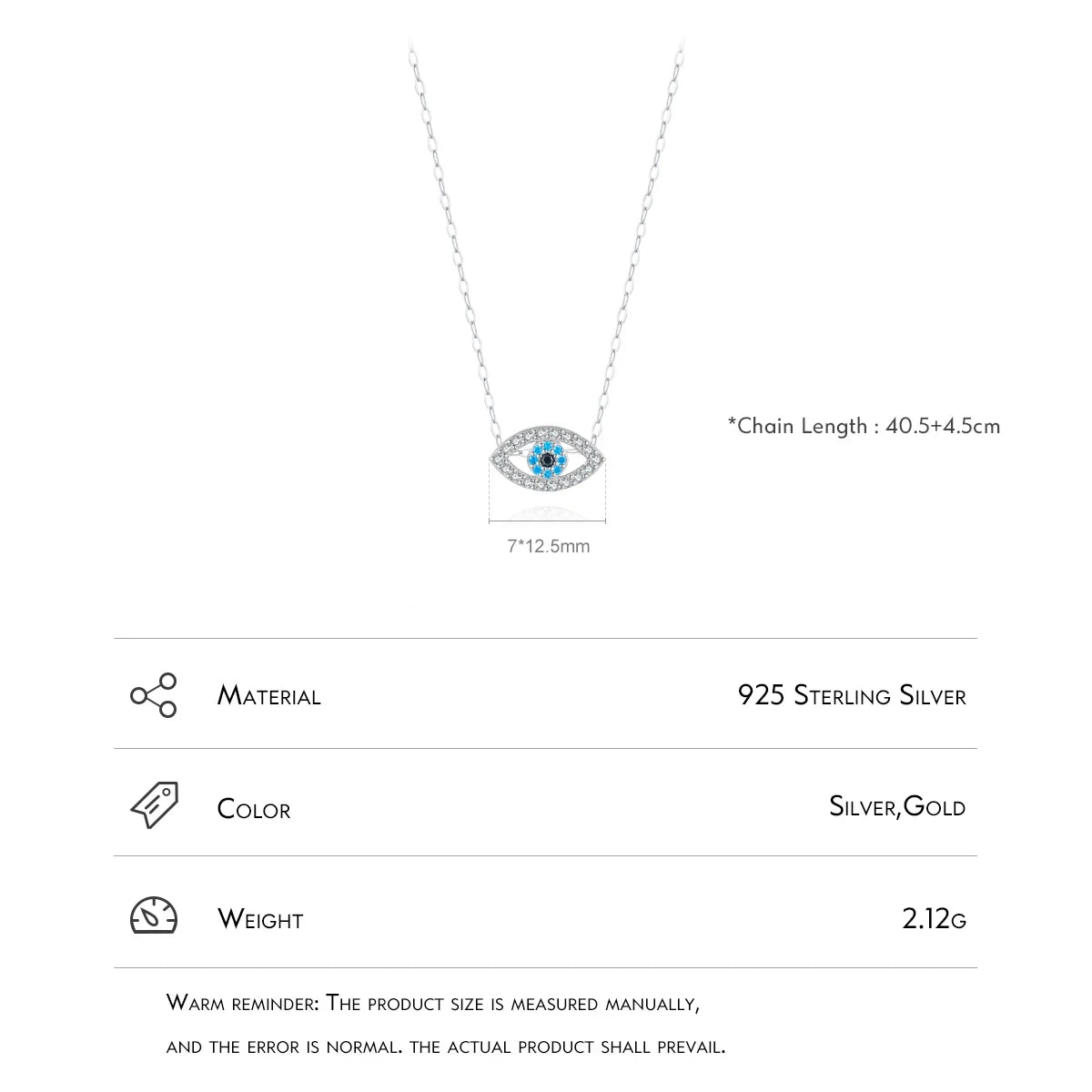 Sterling Silver Sea Blue Eye Pendant Necklace