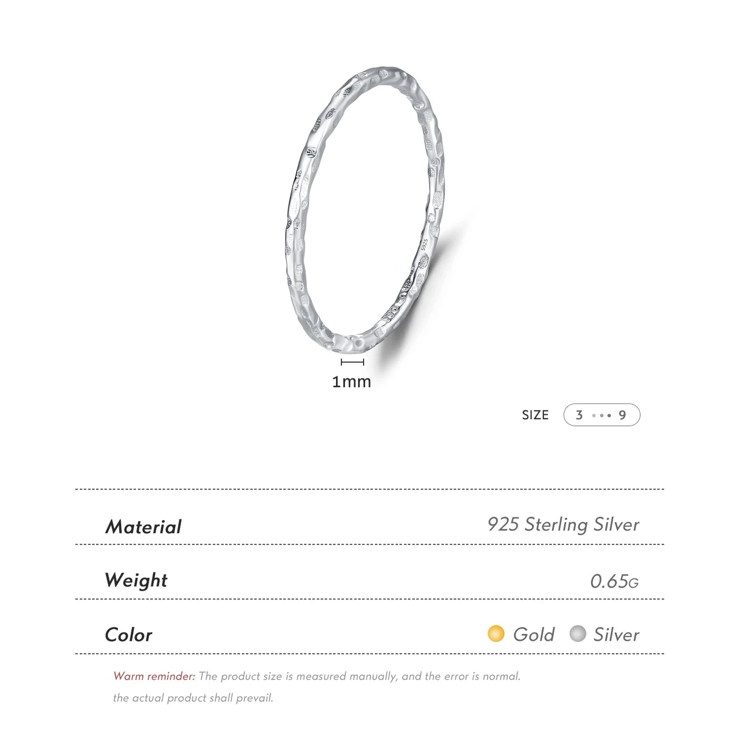 Sterling Silver Hammered Finish Stackable Ring