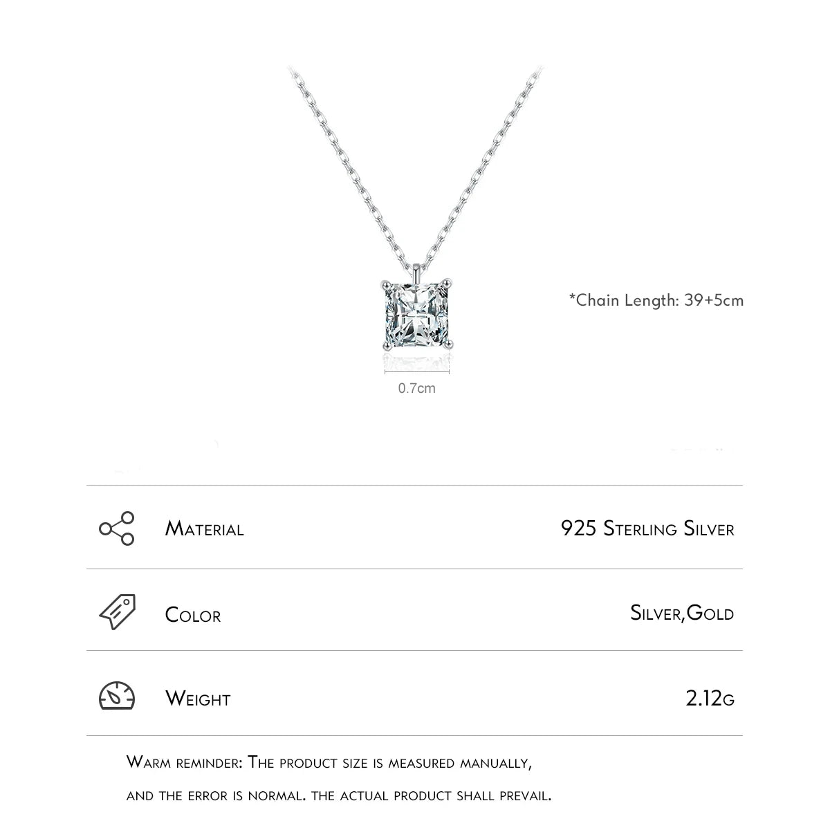 Sterling Silver Square Pendant Necklace