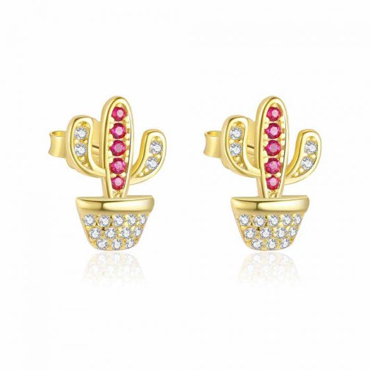 Cactus CZ Stud Earrings in 925 Sterling Silver