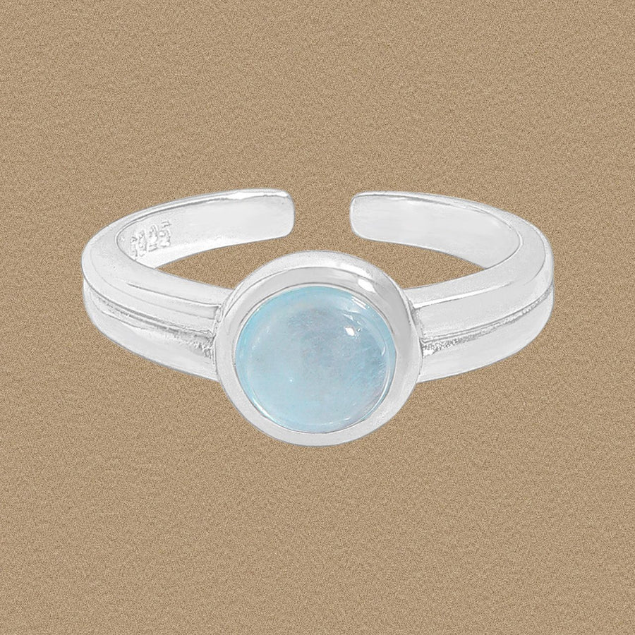 Simple Rond Blue Cubic Zirconia Adjustable Sterling Silver Ring
