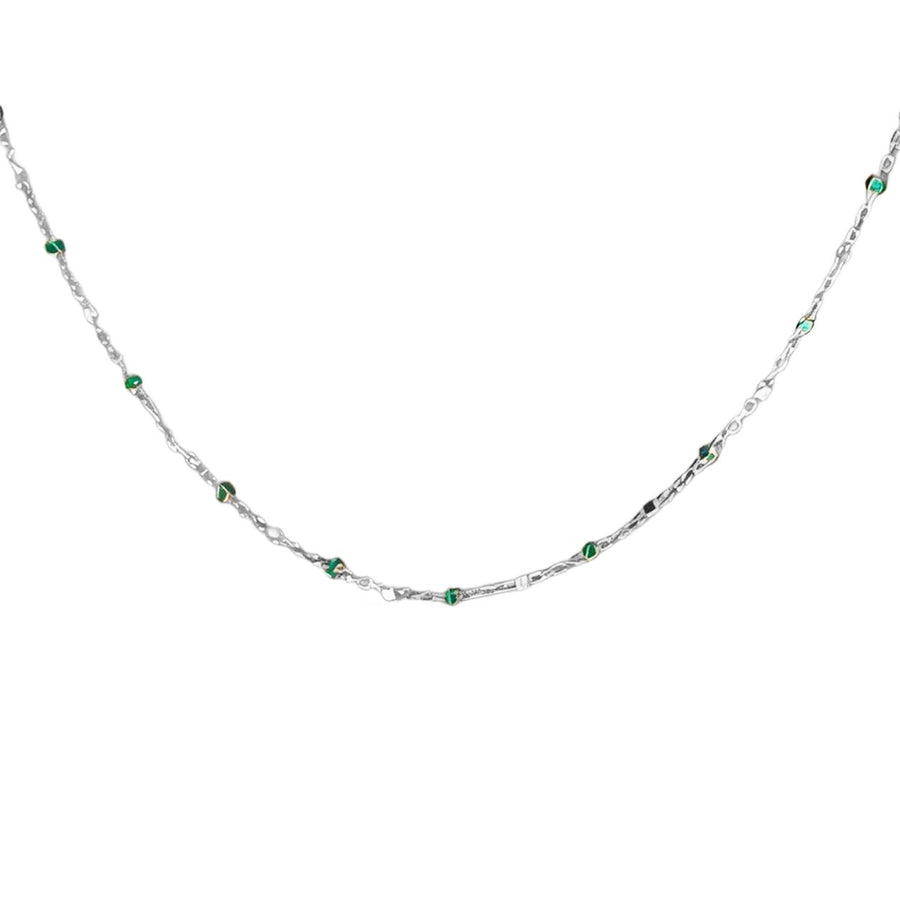 Geometric Multi-Layer Beaded Necklace with Green Accents in 925 Sterling Silver
