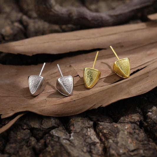 Irregular Triangular Pyramid Sterling Silver Stud Earrings