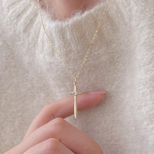 CZ Cross Sword 925 Sterling Silver Necklace