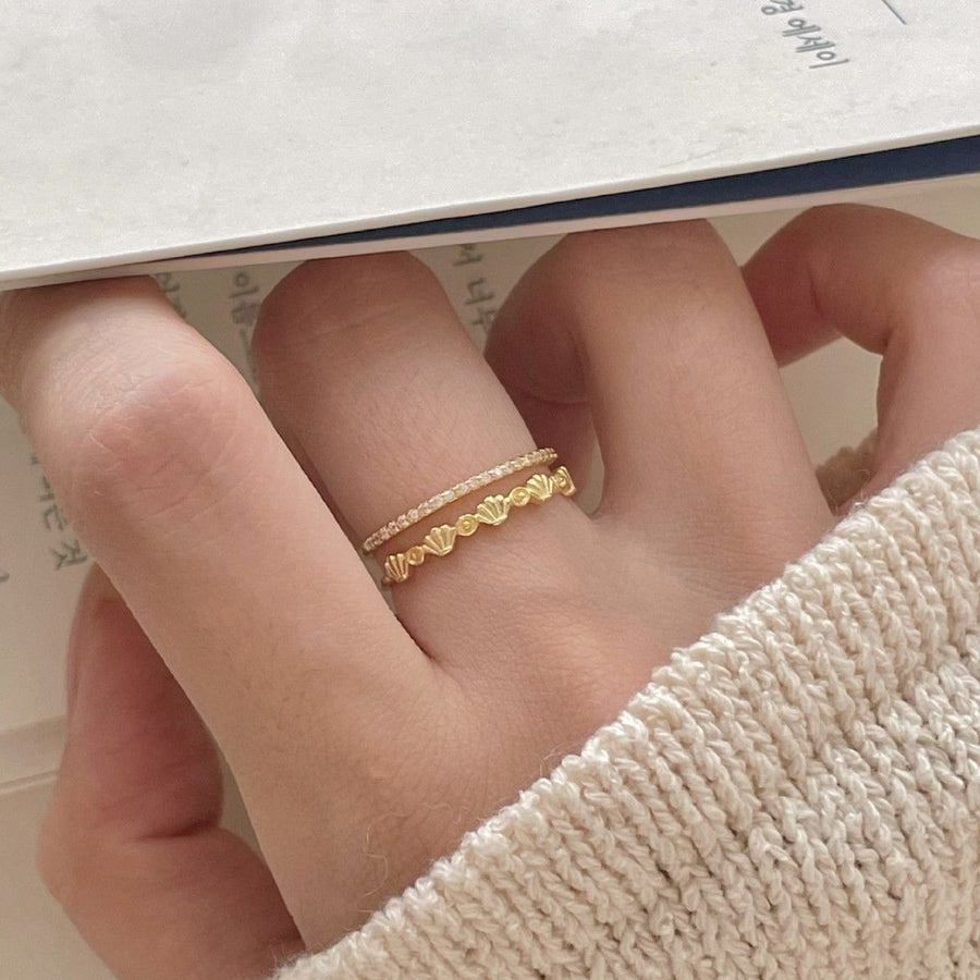 Double Layer Crystal Shell Adjustable 925 Sterling Silver Ring