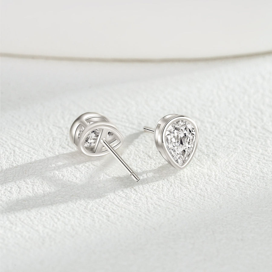 Teardrop Cubic Zirconia Sterling Silver Stud Earrings