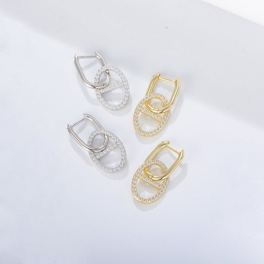 Sterling Silver Cubic Zirconia Geometric Drop Earrings
