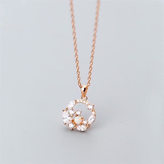 Created Opal Circle Necklace in 925 Sterling Silver