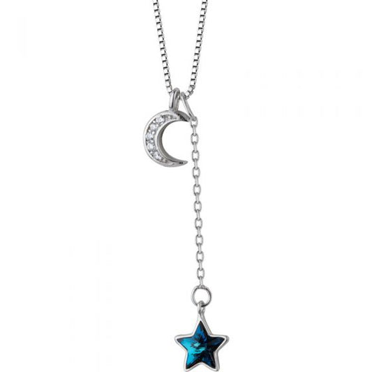 Crescent Moon and Star CZ 925 Sterling Necklace