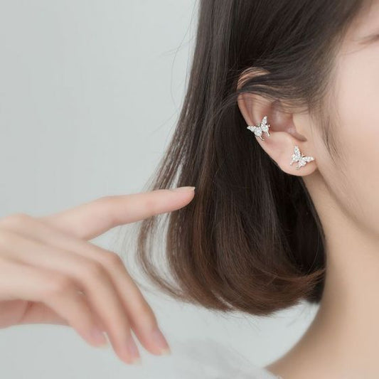 Mini CZ Butterfly Sterling Silver Earrings