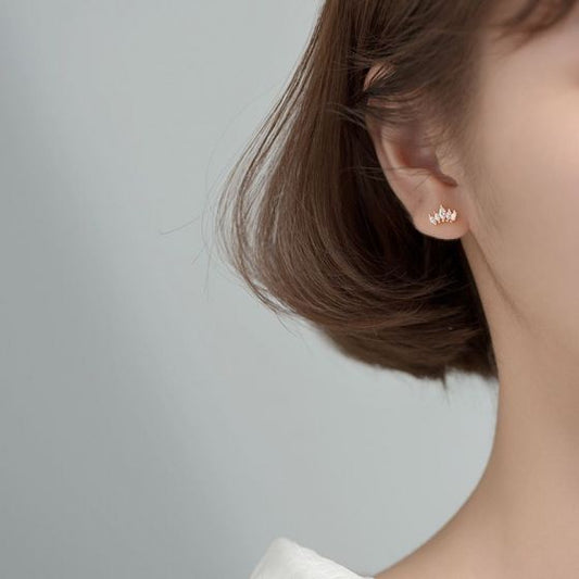 Sweet CZ Crown Sterling Silver Stud Earrings