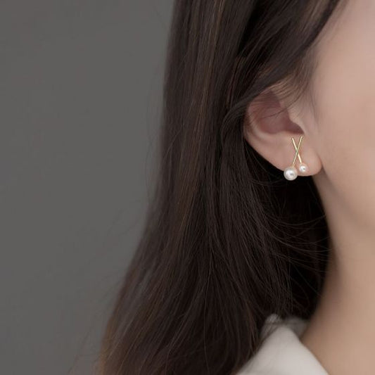 Shell Pearl Cross 925 Sterling Silver Stud Earrings