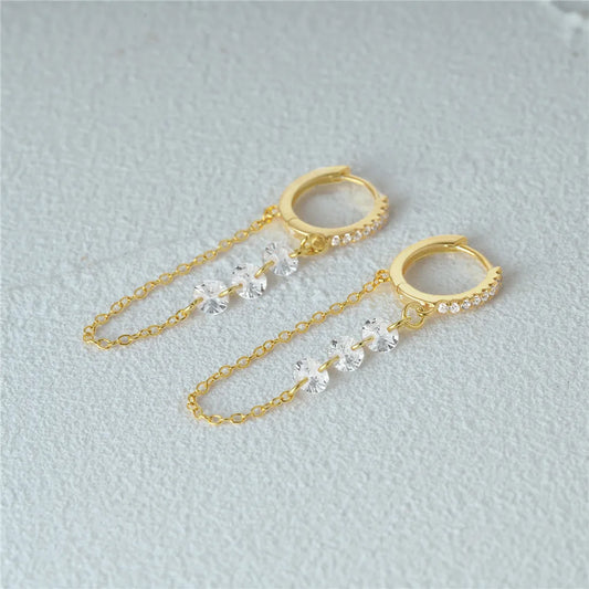 Sterling Silver Long Chain Hoop Earrings