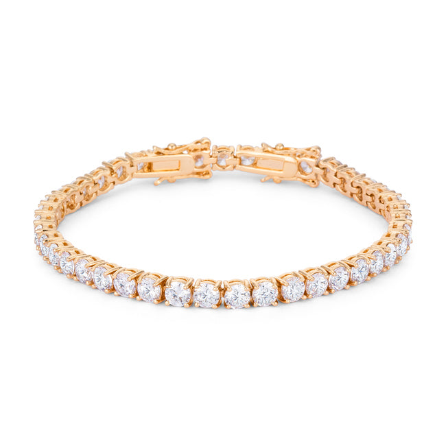 Gold Plated Tennis Bracelet with Round Cubic Zirconia (17.6 Ct)
