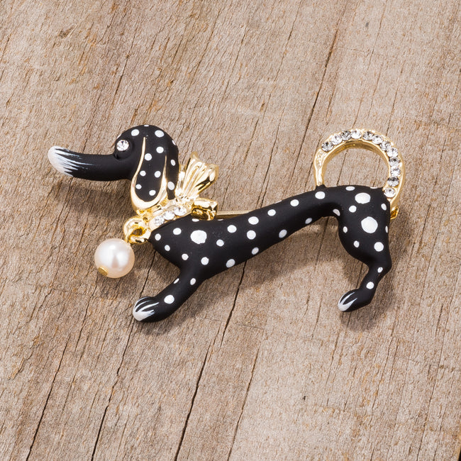 Black Dachshund Brooch with Crystals