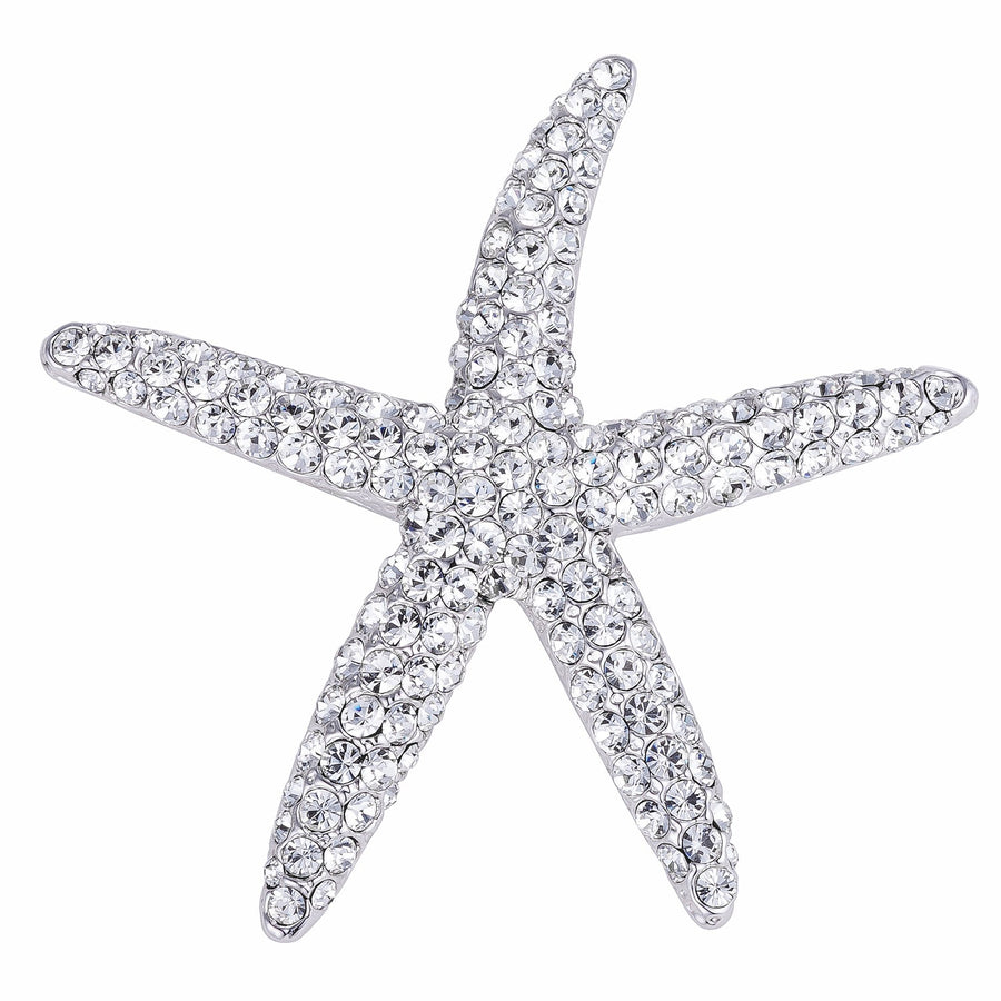 Silvertone Clear Crystal Starfish Brooch