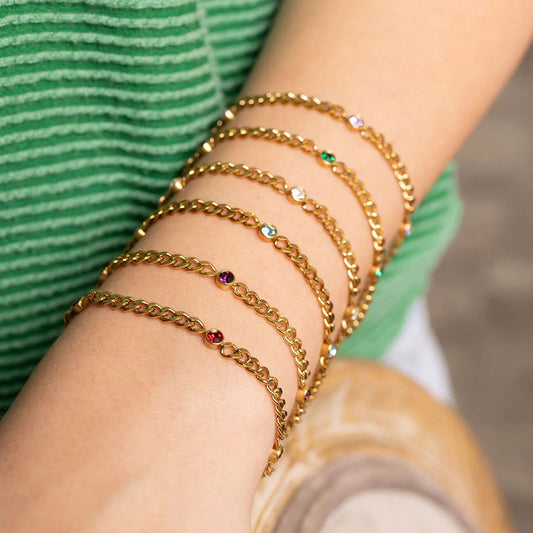 18K Gold PVD Birthstone Station Bracelet