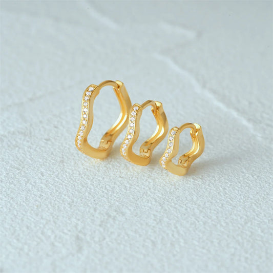 Cubic Zirconia Wave Hoop Earrings Set