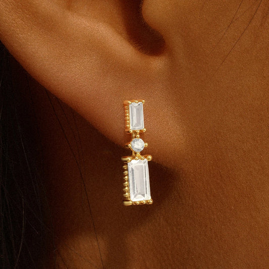 Gold Plated Sterling Silver Baguette Dangle Earrings