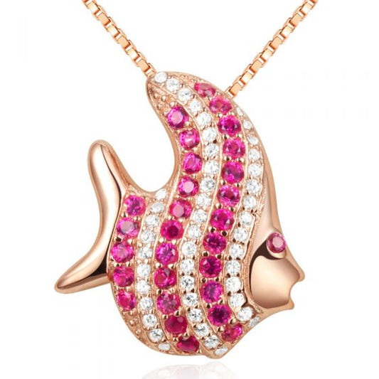 Sweet Tropical Fish Pink Cubic Zirconia 925 Sterling Silver Pendant