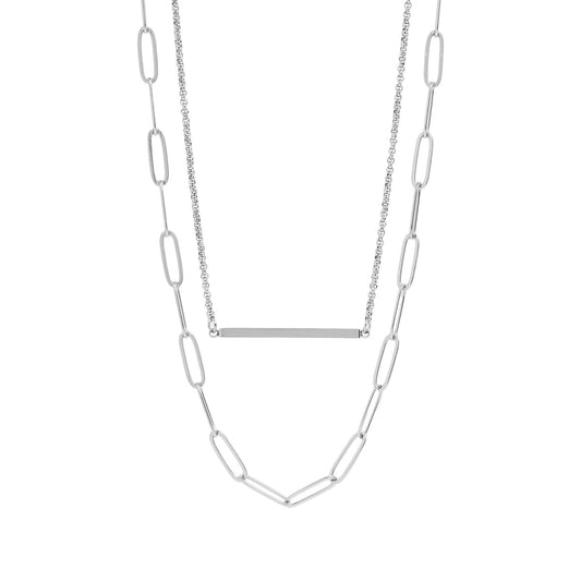 18K Gold PVD Paperclip Layered Blank Bar Necklace