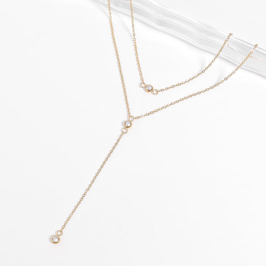 18K Gold PVD Lariat Necklace with Emerald CZ