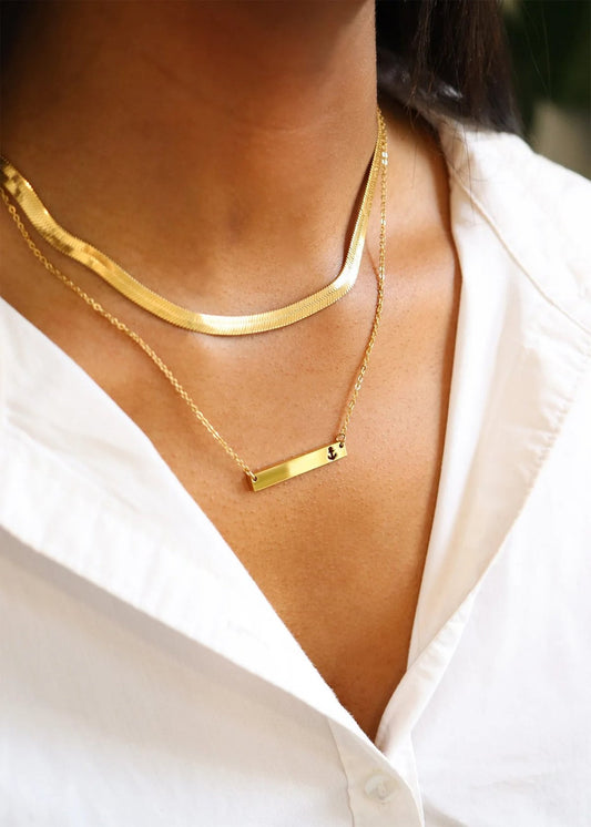 Anchor Cutout Gold PVD Horizontal Bar Necklace