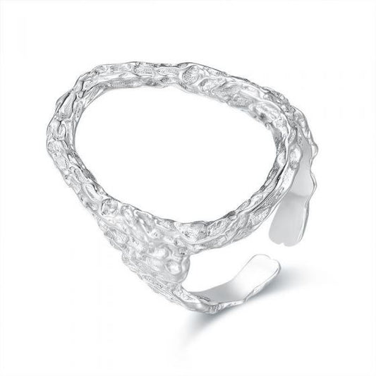 Hollow Irregular Oval Geometry Sterling Silver Adjustable Ring
