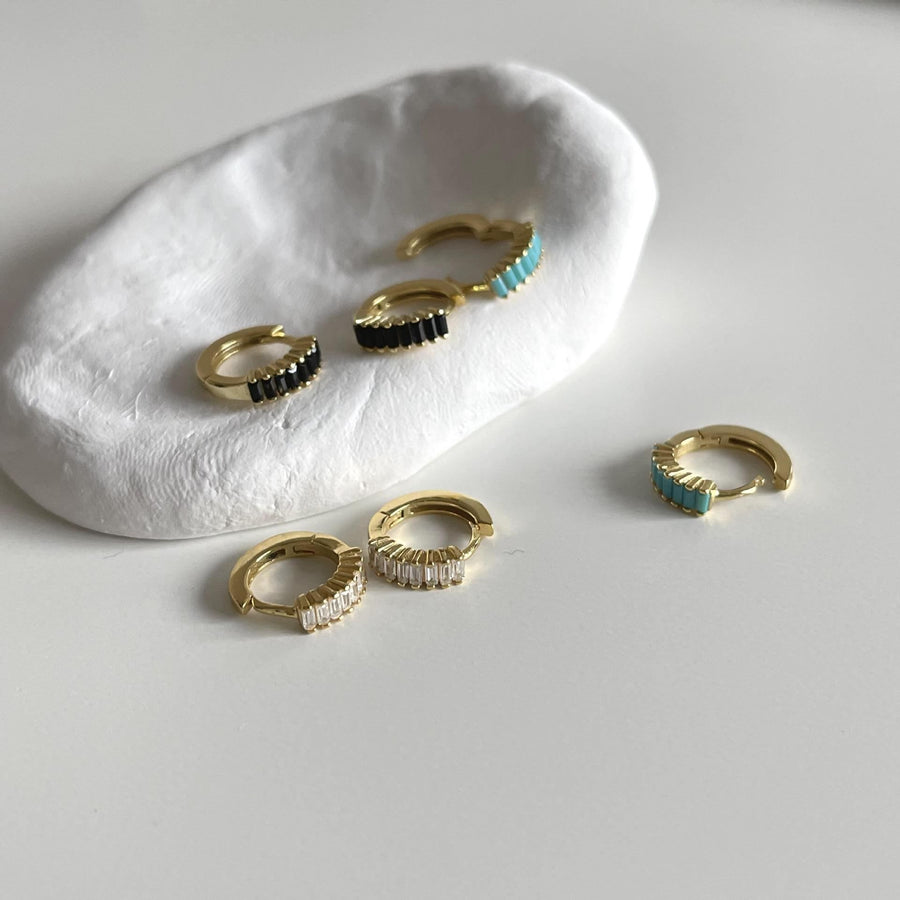 Simple Crystal Small 925 Sterling Silver Hoop Earrings