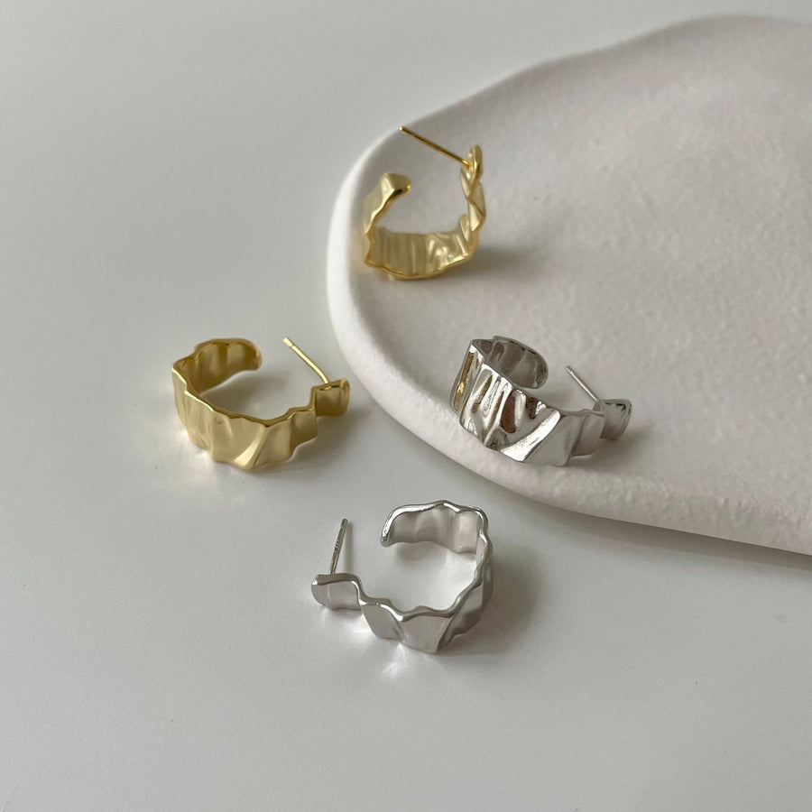 Irregular Wrinkle 925 Sterling Silver Hoop Earrings