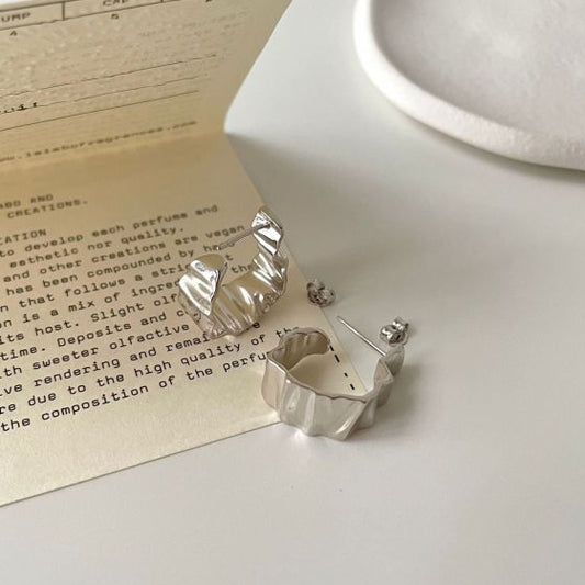 Irregular Wrinkle 925 Sterling Silver Hoop Earrings