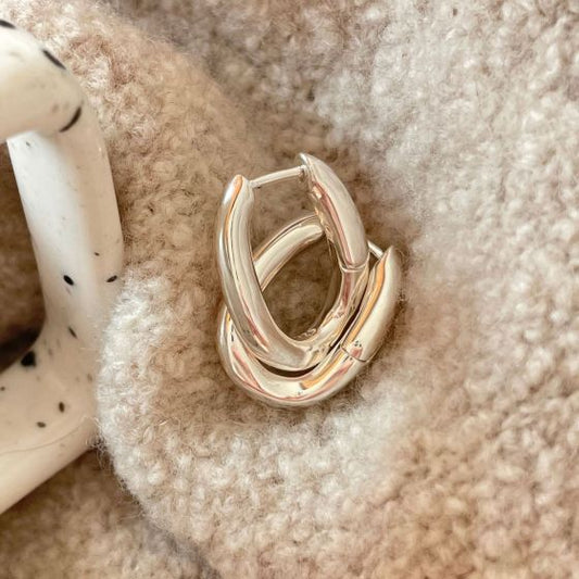 Irregular U-Shape 925 Sterling Silver Hoop Earrings