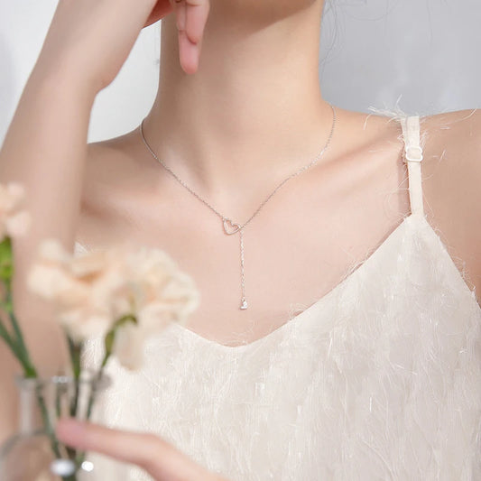 Sterling Silver Double Heart Y-Style Necklace